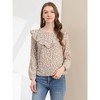 INSPIRE CHIC Women's Floral Printed Top Long Sleeve Round Neck Ruffle Collar Blouse - 2 of 4