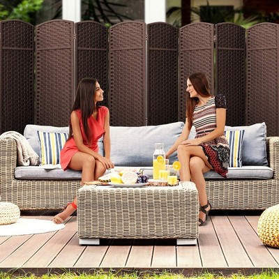 Chocolate Brown 8-Panel Folding Room Divider with Woven Straps