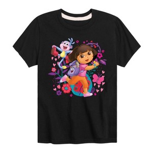 Boys' - Dora the Explorer - Boots Backpack Map With Flowers Short Sleeve Graphic T-Shirt - 1 of 3