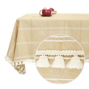Deconovo Water-Resistant Poly-Cotton Tassel Tablecloth ¨C Indoor Outdoor Dining Table Cover, Multiple Sizes & Colors - 1 of 4