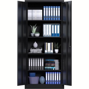 71" Metal Storage Cabinet with Doors, Lock and 4 Adjustable Shelves, Tall Pantry Cabinet for Garage, Office, Bedroom, Shop, Craft Room, Black - 1 of 4