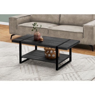Black Rectangular Wood Coffee Table with Storage Shelf