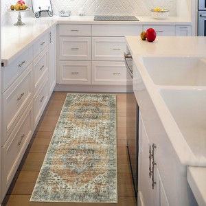 Pearl Velvet Boho Vintage Area Rug Machine Washable, Non Slip, Stain Resistant Printed Carpet, Bedroom Kitchen Aesthetic Low Pile Floor Rug - 1 of 4