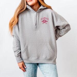 Simply Sage Market Embroidered Hawaii Flower Quarter Zip Fleece - 2XL - Heather Grey - 1 of 4