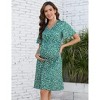 Clearlove Maternity Dress Floral Print V-Neck Midi A-Line Shirred Short Sleeves Ruffled Flowy Summer Boho Baby Shower Photoshoot - 3 of 4