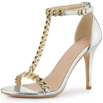 Perphy T Strap Rhinestone Ankle Strap Stiletto Heels Sandals For Women Gold  6 : Target