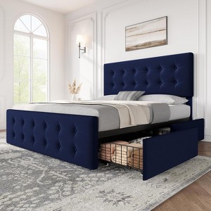 Adjustable Fabric Platform Bed with 4 Storage Drawers - 1000 lbs Capacity, 12-Slat Support, Noise Reduction Design & Tool-Free Assembly - 1 of 4