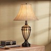 Franklin Iron Works Cardiff Rustic Table Lamp 33" Tall Brushed Iron with Table Top Dimmer Nightlight Beige Fabric Shade for Bedroom Living Room Office - 2 of 4