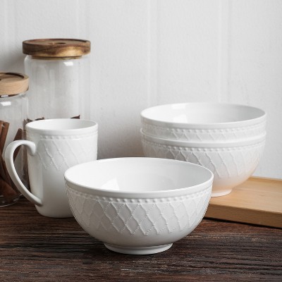 White Porcelain Beaded 32-Piece Dinnerware Set, Service for 8