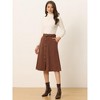 Allegra K Women's High Waist Solid Button Front A-Line Belted Corduroy Midi Skirt - 3 of 4