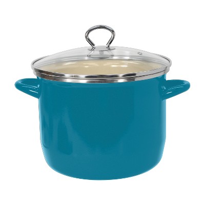 Teal 8-Quart Enamel on Steel Stockpot with Glass Lid