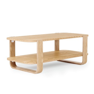 Natural Walnut Wood Rectangular Cocktail Table with Bentwood Legs