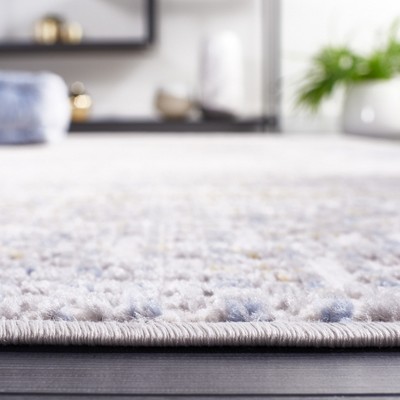 Beige and Light Blue Hand-Knotted Synthetic Rug