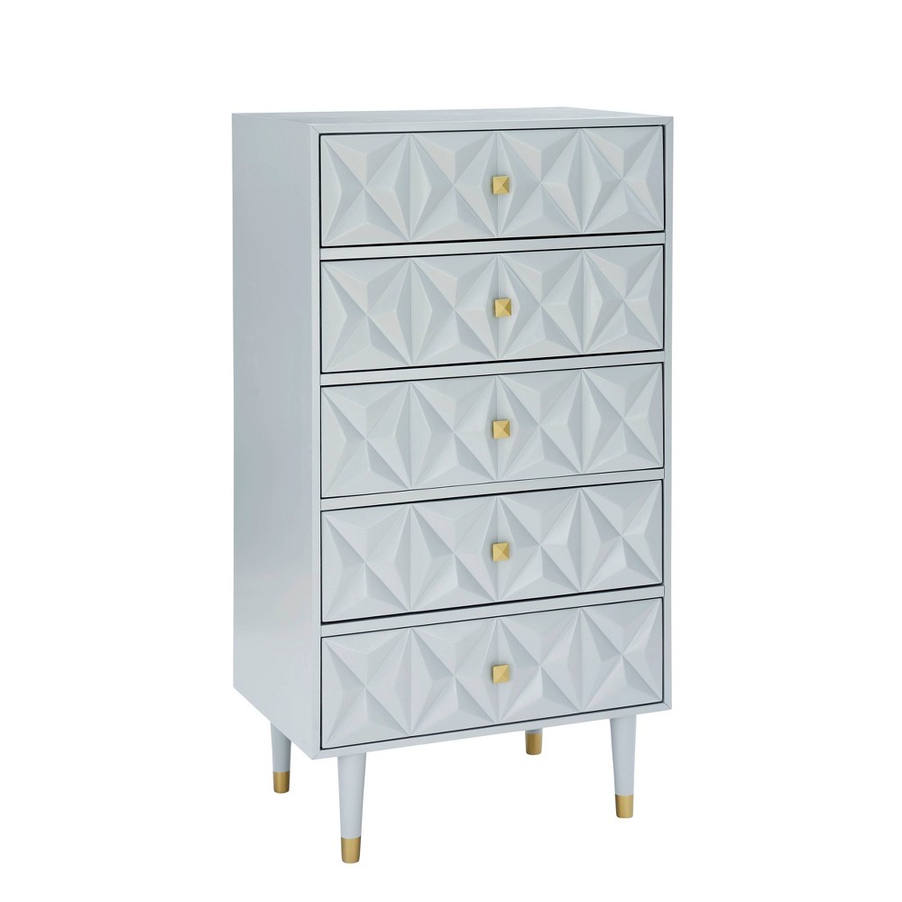 Photos - Dresser / Chests of Drawers Linon Glam 5 Drawer Geo Textured Dresser Chest Gray with Gold Pulls  
