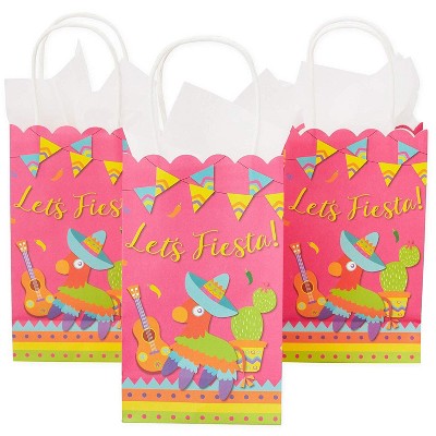 Blue Panda 24-Pack "Let's Fiesta" Scalloped Medium Gift Bags with Handles Party Supplies Celebrations 9x5.3 in