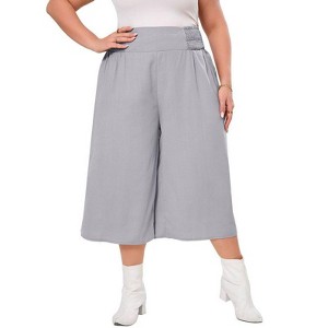 Coolmee Women Plus Size Palazzo Pants Wide Leg Smocked Waist Casual Loose Pants with Pockets - 1 of 4