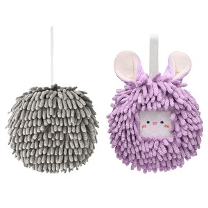 REGALWOVEN 2 Pcs Comfortable Soft Absorbent Chenille Ball Fuzzy Hand Towels - 1 of 4