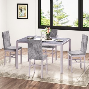 Hooseng Modern Luxurious Style 5/7 Piece Dining Room Table Set, Tempered Glass Top Dining Table Set for 4/6, Metal Frame And Upholstered Dining Chairs - 1 of 4
