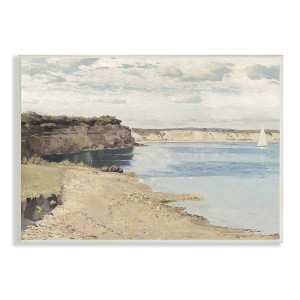 Stupell Industries Still Morning Oceanside Cliffs and a Sailboat Painting Wall Plaque Art - 1 of 4