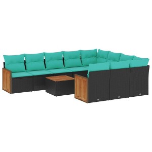 vidaXL 11 Piece Patio Sofa Set with Cushions Black Poly Rattan - 1 of 4