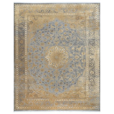 Gertmenian Florance Foggia Transitional Oriental Gold Gray High-Low Indoor Viscose Acrylic Area Rug with Fringe, 9x13