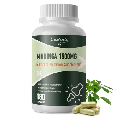 GreenPeople Pure Moringa 1500mg Capsules Supplement Supports Energy, Skin Health, Gut Health - 180pcs