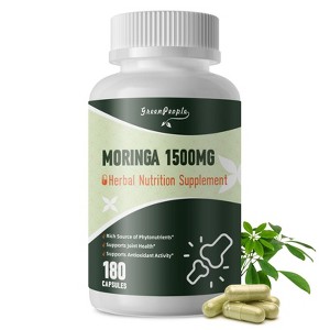 GreenPeople Pure Moringa 1500mg Capsules Supplement Supports Energy, Skin Health, Gut Health - 180pcs - 1 of 4