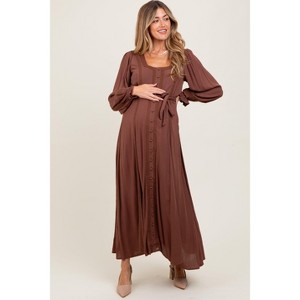 Pinkblush Brown Lace Detail Button Down Maternity Maxi Dress - 1 of 4