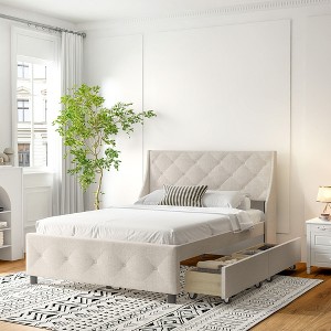 PAGED Storage Bed Queen Size Upholstered Platform Bed with 2-Drawers, Tufted Headboard, Easy Assembly, Noise Free - 1 of 4