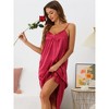 cheibear Women's V Neck Sleeveless Silky Satin Soft Long Nightwear - 2 of 4