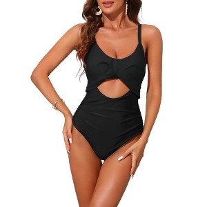 INSPIRE CHIC Women's Cut Out Adjustable Straps Crisscross Tie Back Swimwear Bathing Monokini Bikini Sets 1 Piece - 1 of 4