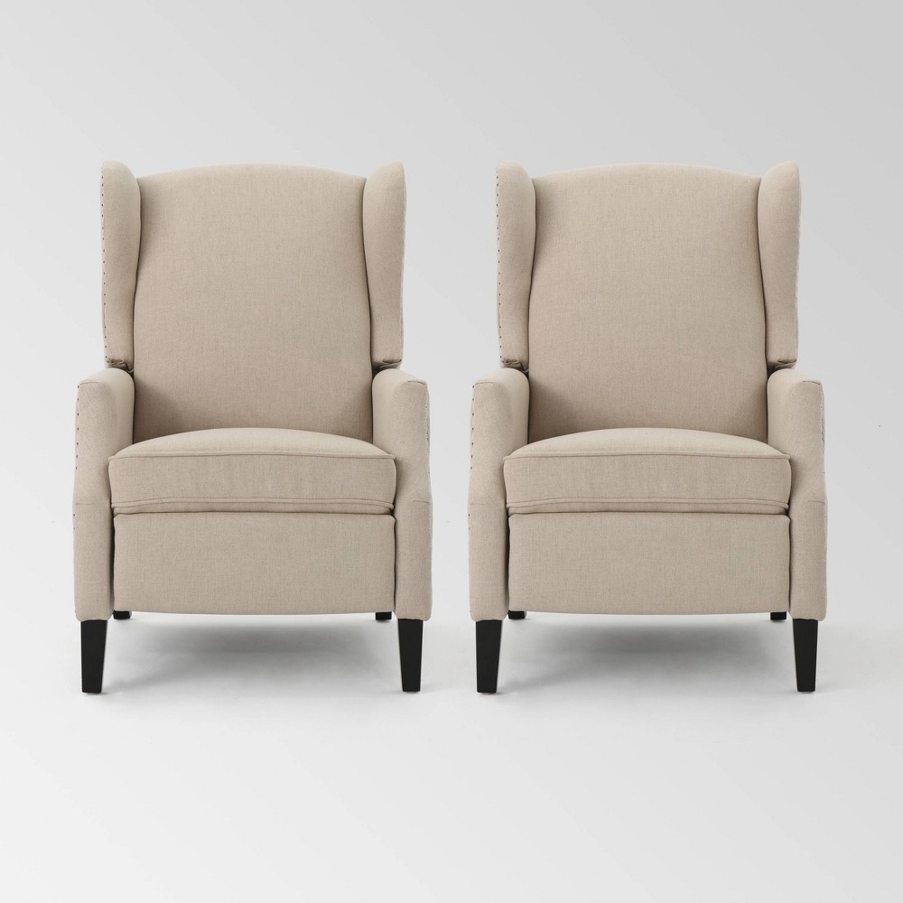 Photos - Chair Set of 2 Wescott Contemporary Fabric Press-Back Recliners Wheat - Christop