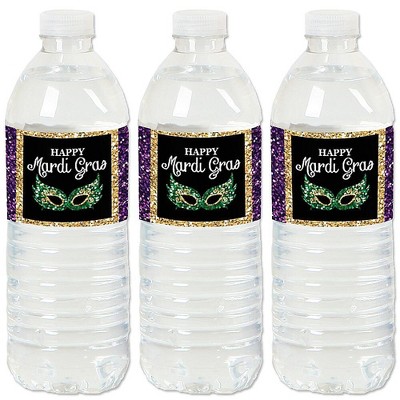 Big Dot of Happiness Mardi Gras - Masquerade Party Water Bottle Sticker Labels - Set of 20