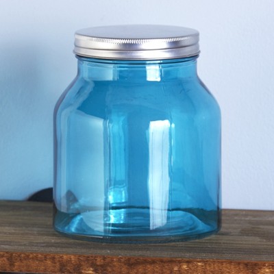 Lakeside Decorative Blue Glass Pod Holder with Metal Twist-On Lid for Home