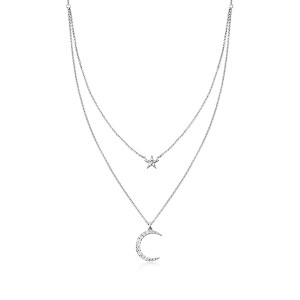 Ross-Simons 0.20 ct. t.w. Diamond Star and Moon Layered Necklace in Sterling Silver - 1 of 4
