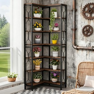 SEVOBAL Decorative Bookshelf 78.7" Tall Bookshelf 7-Tier Industrial Display Shelf Corner Shelf, Brown, 23.62"*23.62"*78.74" - 1 of 4