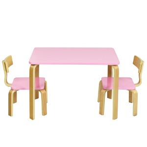 Costway 3 Piece Kids Wooden Table and 2 Chairs Set Children Activity Art Desk Furniture/Activity Art Desk Furniture - 1 of 4