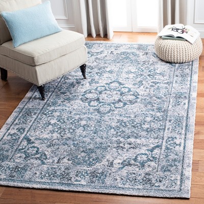 Classic Vintage Blue and Aqua Handmade Cotton Rug