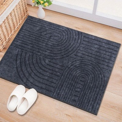 Dark Blue Geometric Flat Woven Synthetic Rug 5' x 7'