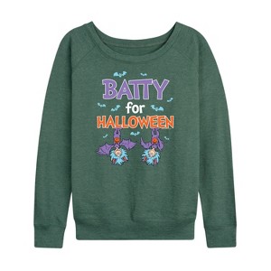Women's - Dr. Seuss - Batty For Halloween Thing 1 and Thing 2 Lightweight French Terry Wide Neck Long Sleeve Shirt - 1 of 4