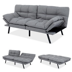Dyonery 71 in Convertible Faux Leather Sofa Couch,Memory Foam Futon Couch Bed,Small Splitback Modern Loveseat Sleeper Sofa Bed for Living Room - 1 of 4