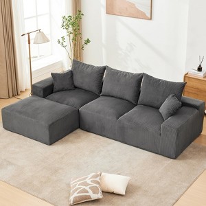 110" Modular L-Shaped Sectional Sofa, Oversized Deep Seat Corduroy Couch with 5 Throw Pillows, Convertible Floor Sofa - 1 of 4