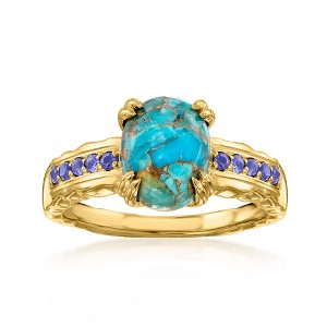 Ross-Simons Turquoise and 0.10 ct. t.w. Iolite Ring in 18kt Gold Over Sterling - 1 of 4
