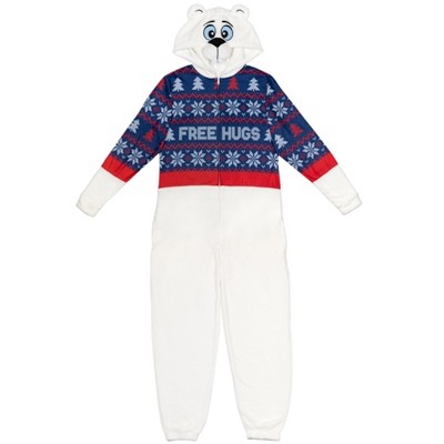 Christmas Fleece Zip Up Cosplay Pajama Coverall 3D nose Sizes (Small - 2XL)