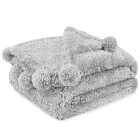 Pavilia Fluffy Throw Blanket With Pompom, Lightweight Soft Plush Cozy ...