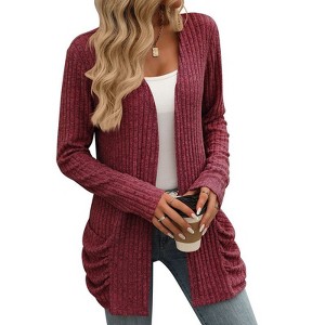 Coolmee Womens Long Sleeve Lightweight Open Front V-Neck Casual Cardigan Sweaters Outerwear with Pockets - 1 of 4