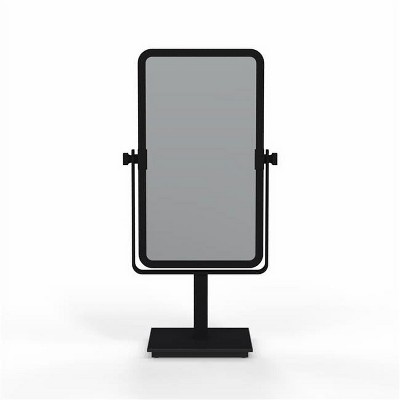 Matte Black Rectangular Freestanding Makeup Mirror with Magnification