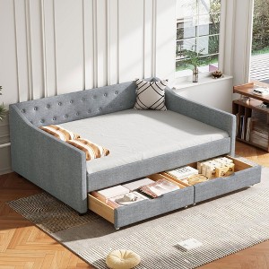 Kumasinova Twin/Full Size Daybed with 2 Storage Drawers,Fabric Upholstered Sofa Bed with Button Tufted Back & Piped Arms for Living Room,Bedroom - 1 of 4