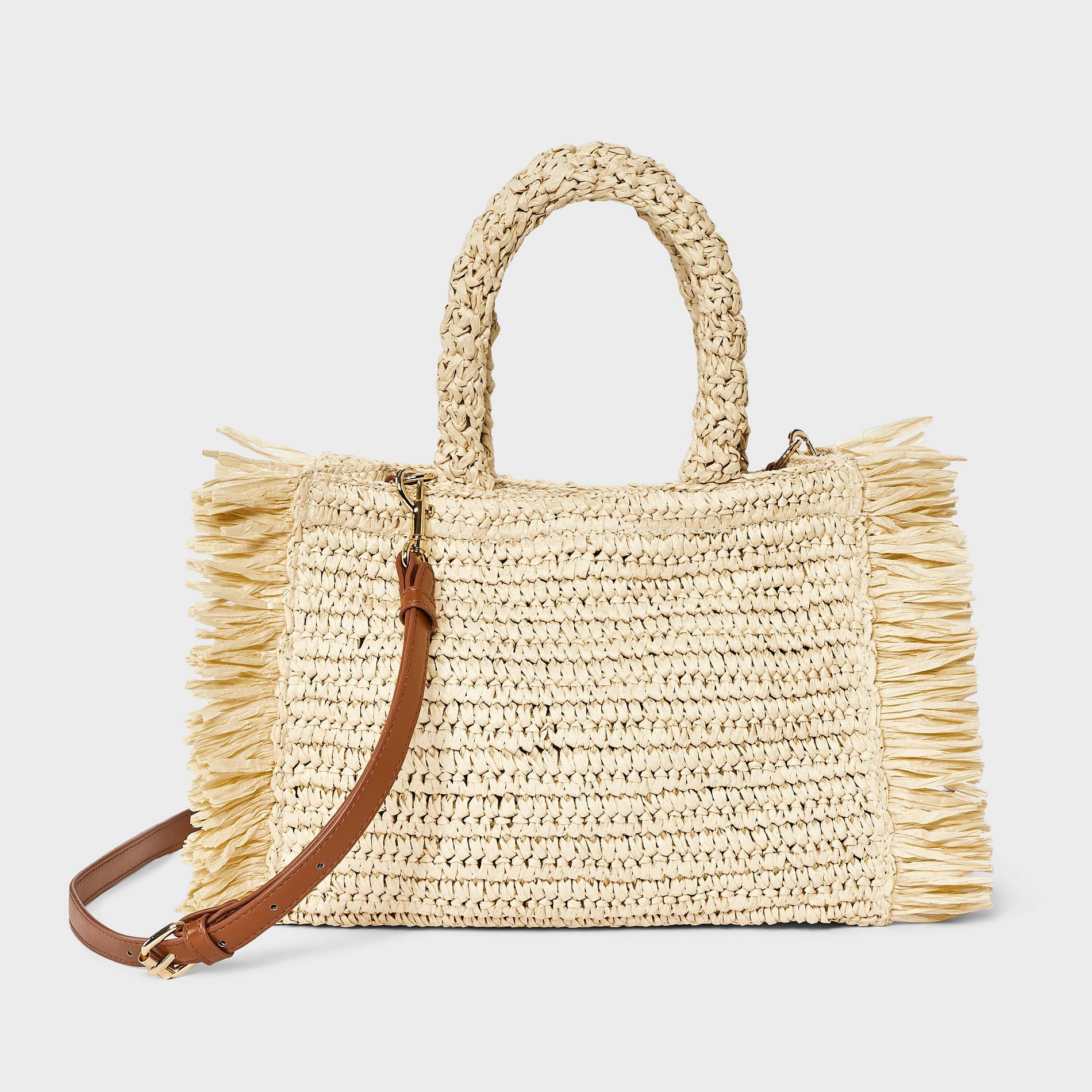 Straw Fringe Small Detachable Strap Crossbody Tote Handbag - Universal Thread™ Natural