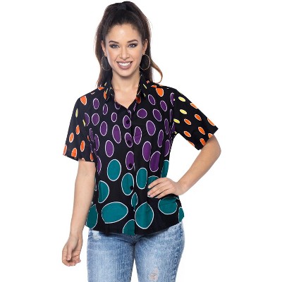 LA LEELA Women's Summer Vacation Beach Funny Aloha Party Button Down Short Sleeve Shirt Hawaiian Blouse